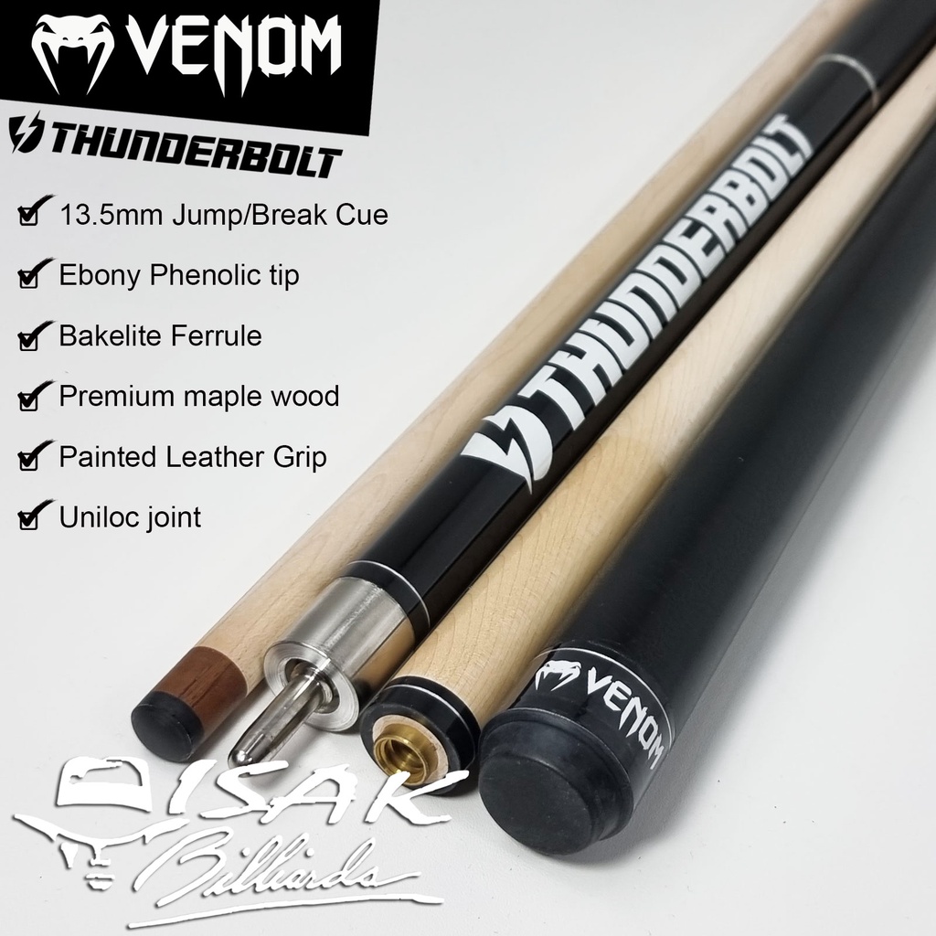 Jual Venom Thunderbolt Jump Break Cue | Black 13.5mm Stick Loncat
