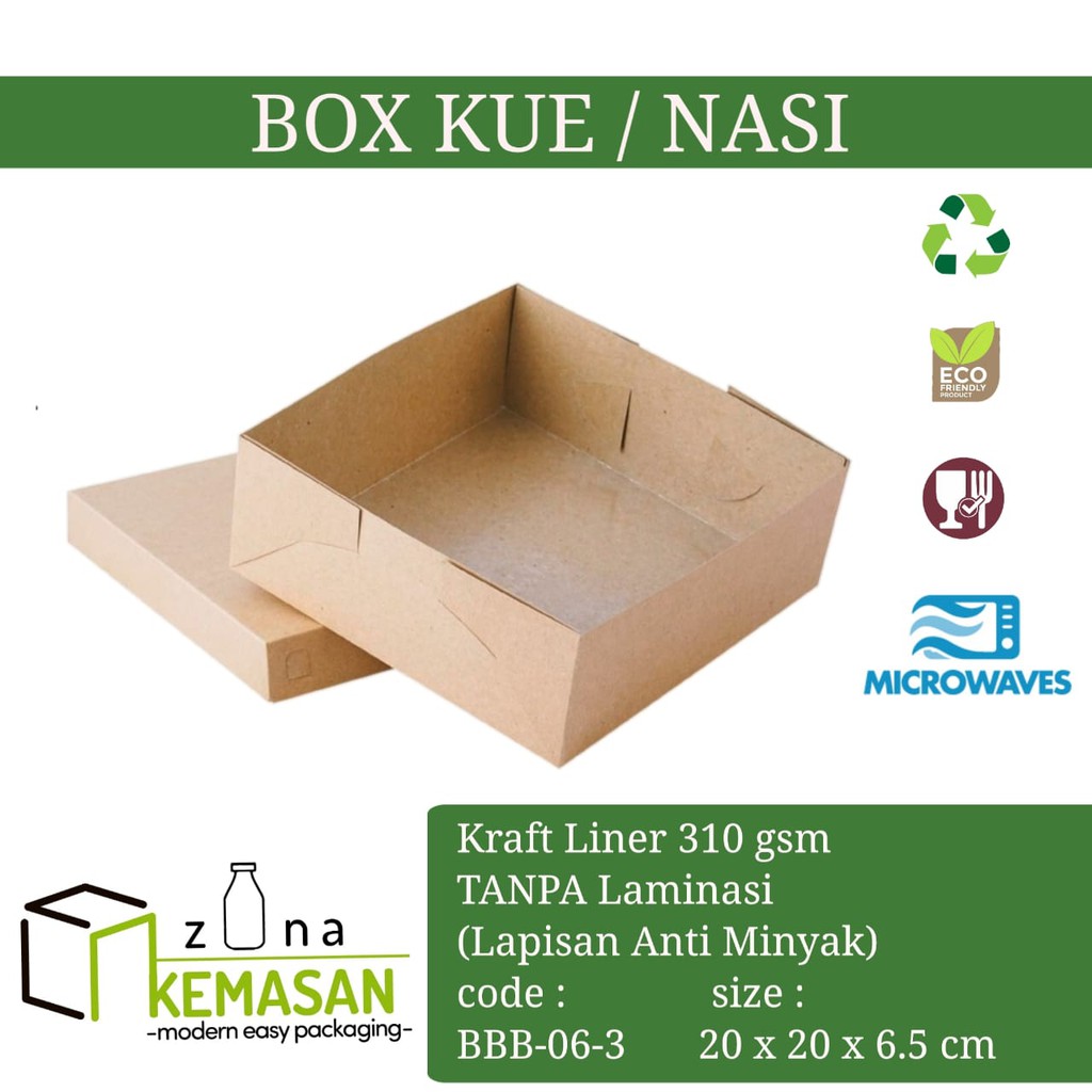 Jual KEMASAN BOX DUS KARDUS KOTAK MAKANAN NASI ROTI KUE SNACK 20x20x6.5 ...