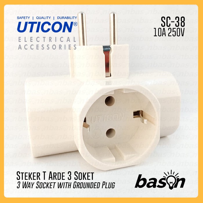 Jual UTICON SC38 Steker T 3 Lubang Arde - 3 Way Socket | Shopee Indonesia
