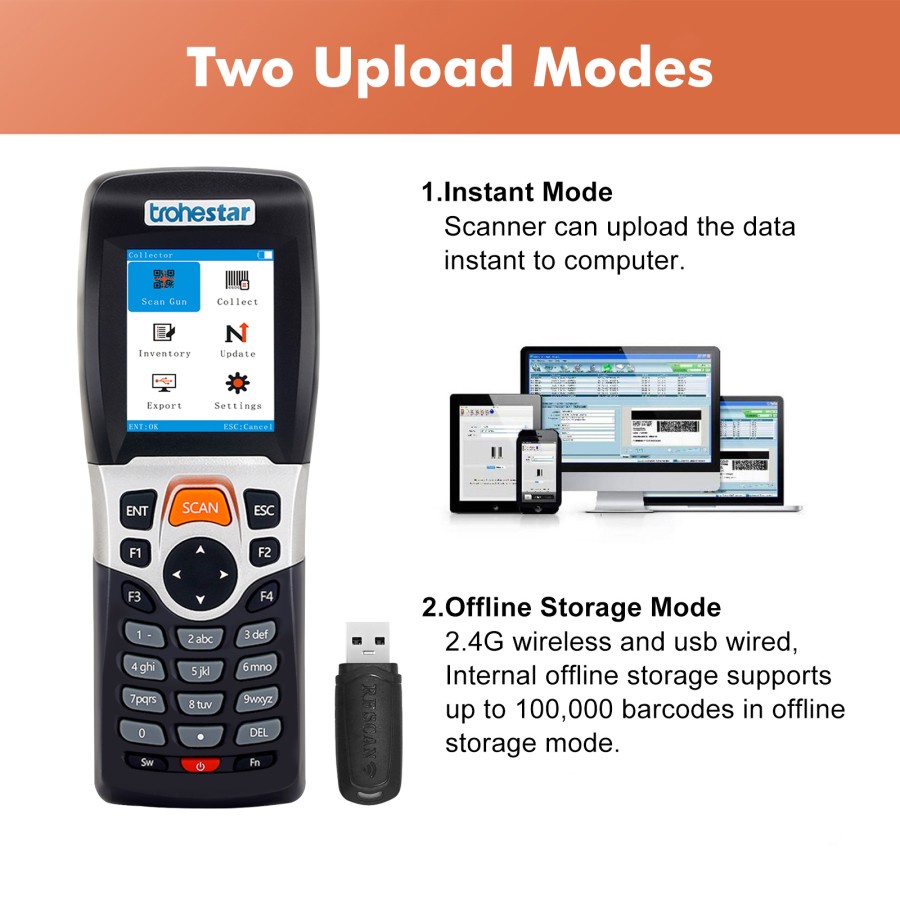 Jual TROHESTAR Wireless Barcode Scanner and Collector Portable Data ...