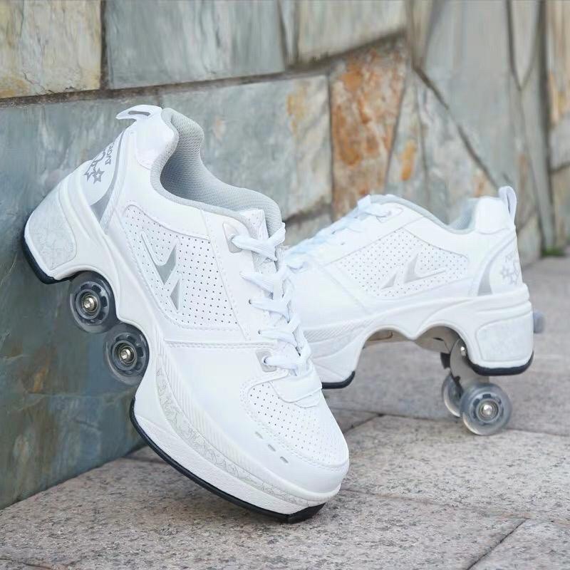 Jual sepatu roda lipat / roller shoes 4 roda dewasa/anak2 - putih ...