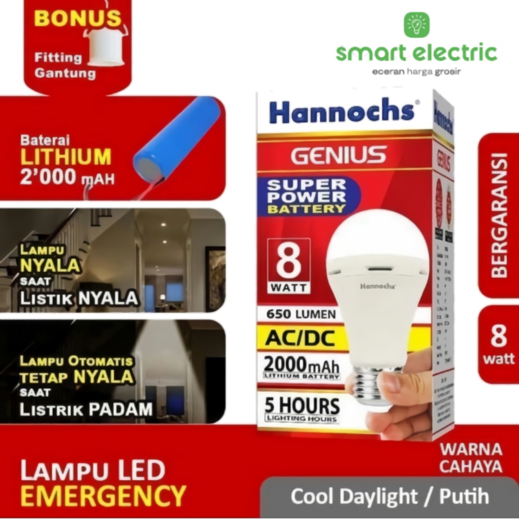 Jual Hannochs Genius Watt Lampu Emergency Led Ac Dc Bohlam Mati Lampu Hidup Shopee Indonesia