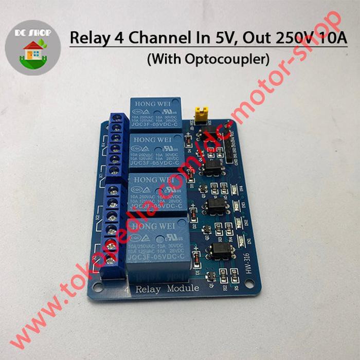 Jual Relay 4 Ch Channel Input 12V Volt DC with Optocoupler Output Up To ...