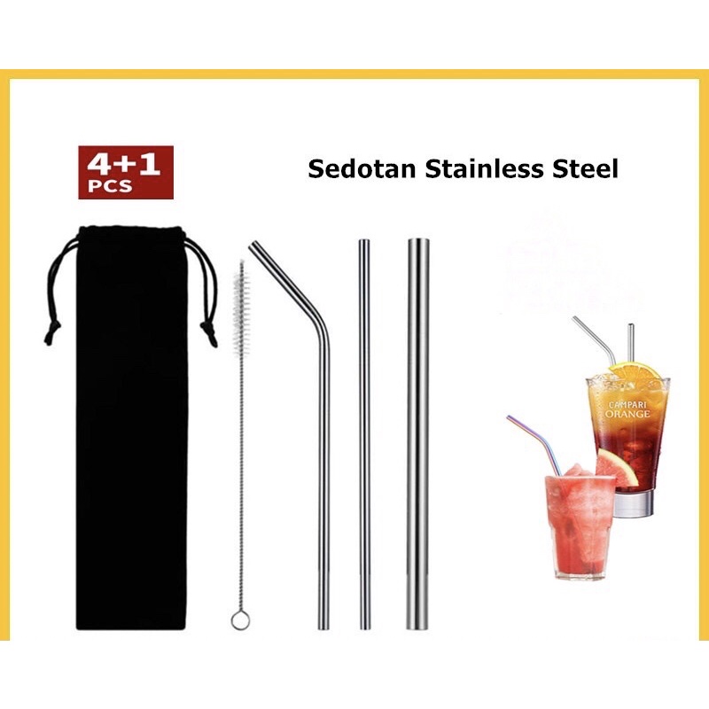 Jual Sedotan Stainless Set Premium 5 In 1 Sedotan Stainless Steel Besi Metal Straw Reusable