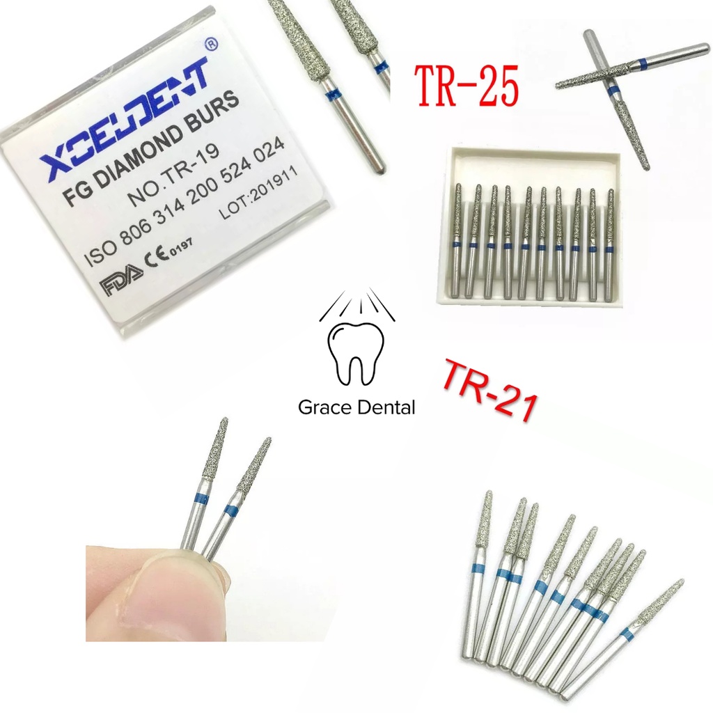 Jual DIamond TR Bur Taper Round End Series Dental Highspeed Pita Biru ...