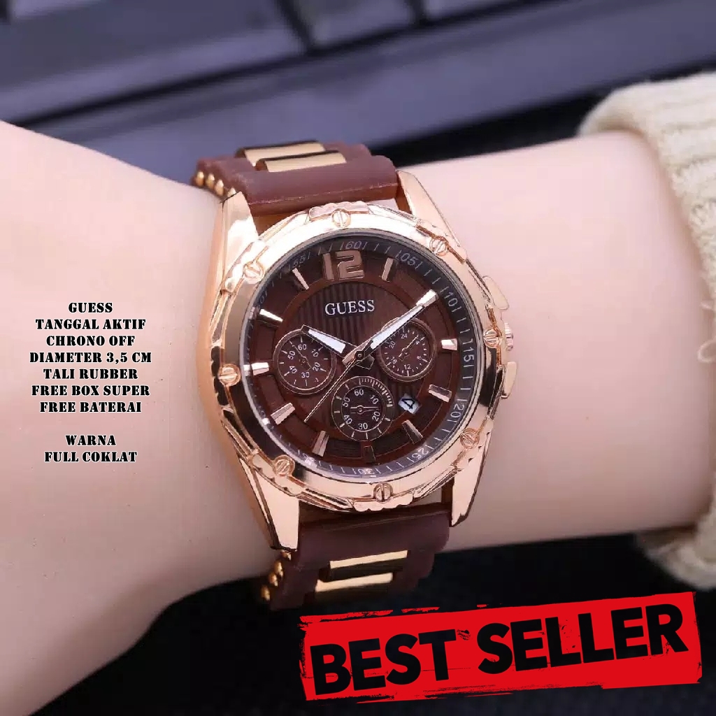 PROMO JAM TANGAN WANITA GUESS LK76 CRONO VARIASI TALI RUBBER