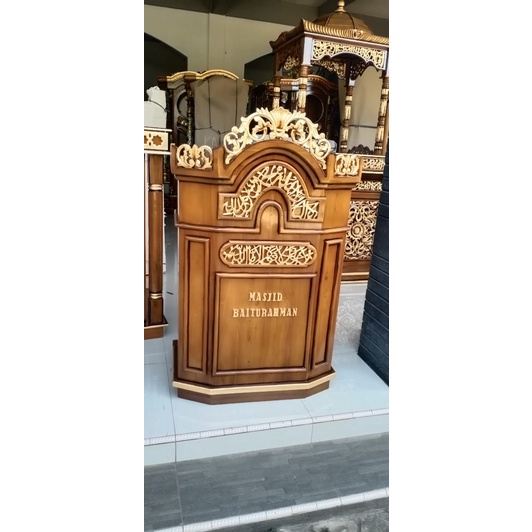 Jual Mimbar Masjid Ukuran Kecil Ukiran Jati Jepara Gratis Custom Nama ...