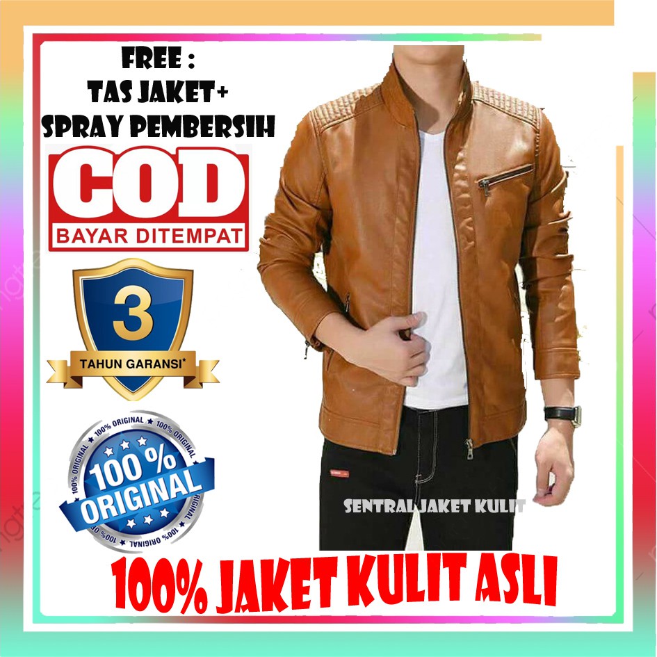 Jual COD Jaket Kulit Pria Asli Garut Tan Bahan Kulit Domba Berkualitas Original Garansi Servis