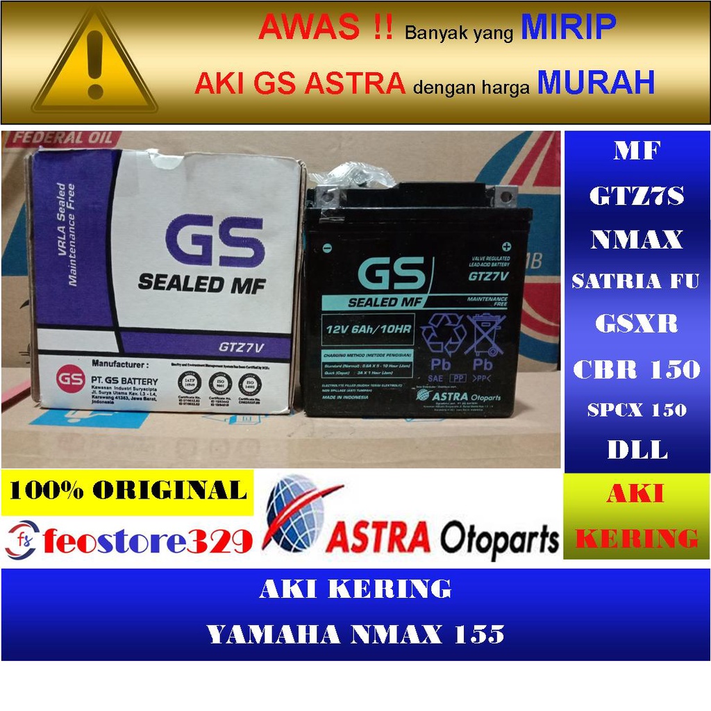Jual Aki Motor GS ASTRA MF GTZ7V 12V / 6Ah Original Astra Aki Kering