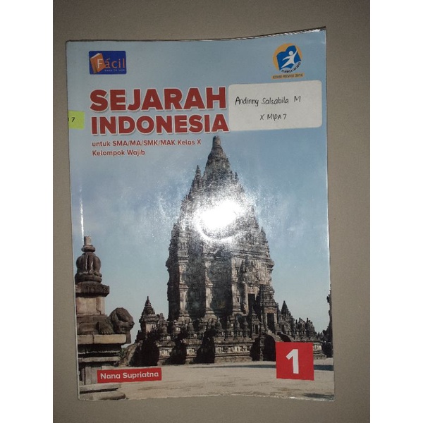 Jual Buku Paket SMA Sejarah Indonesia Wajib Kelas X / 10 (Facil ...