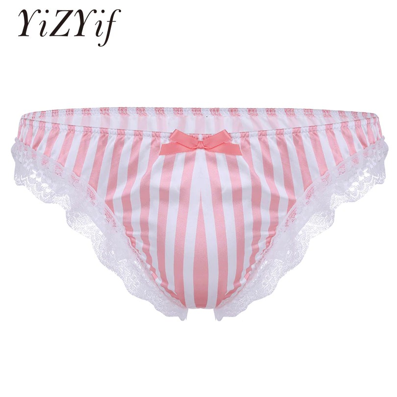 Jual Bebas Ongkir Yizyif Pink Satin Panties For Men Sissy Satin Lingerie Gay Panties Sexy 2695