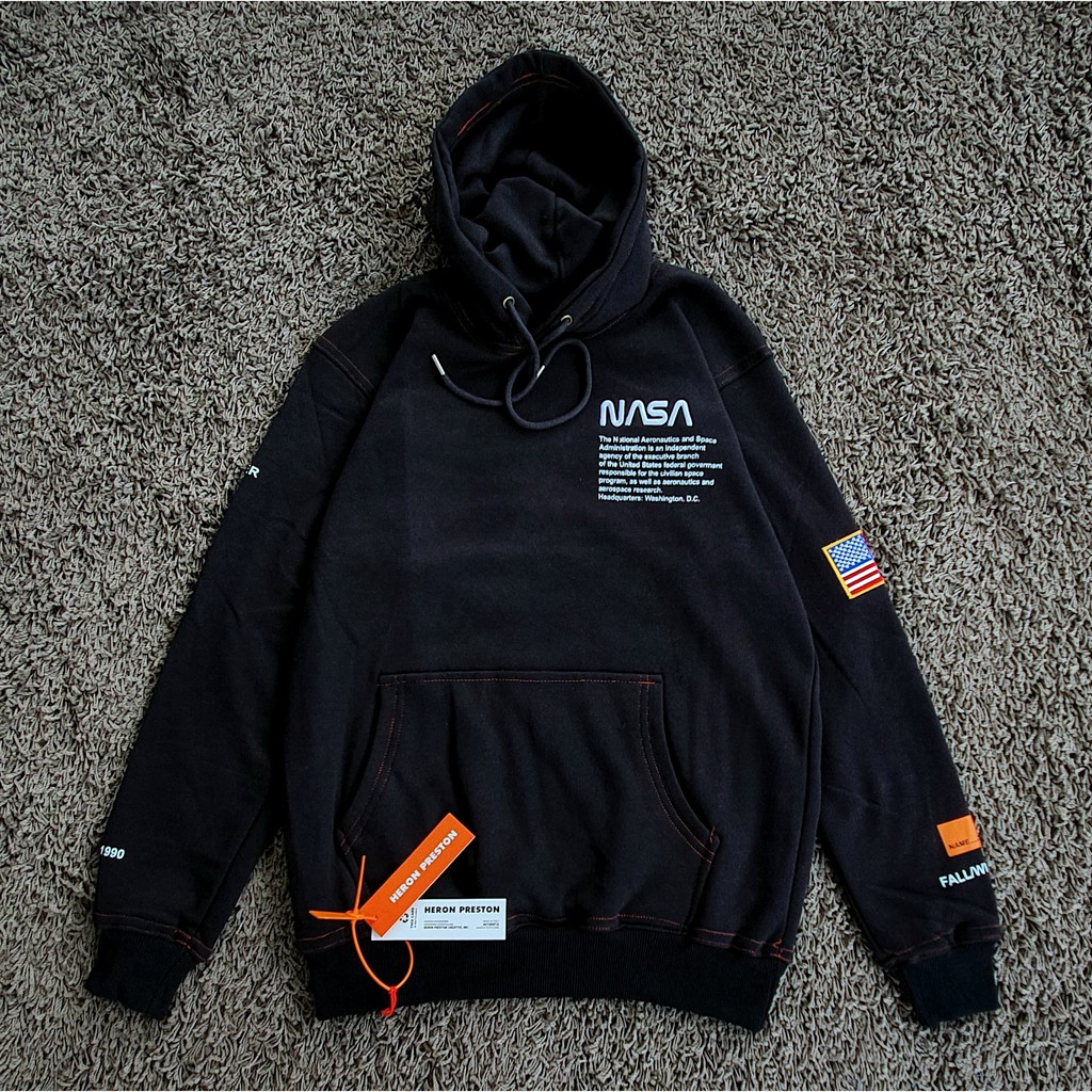 Jual HOODIE JAKET NASA x HERON PRESTON USA FLAG EMBROIDERY BLACK MIRROR ORIGINAL Shopee Indonesia