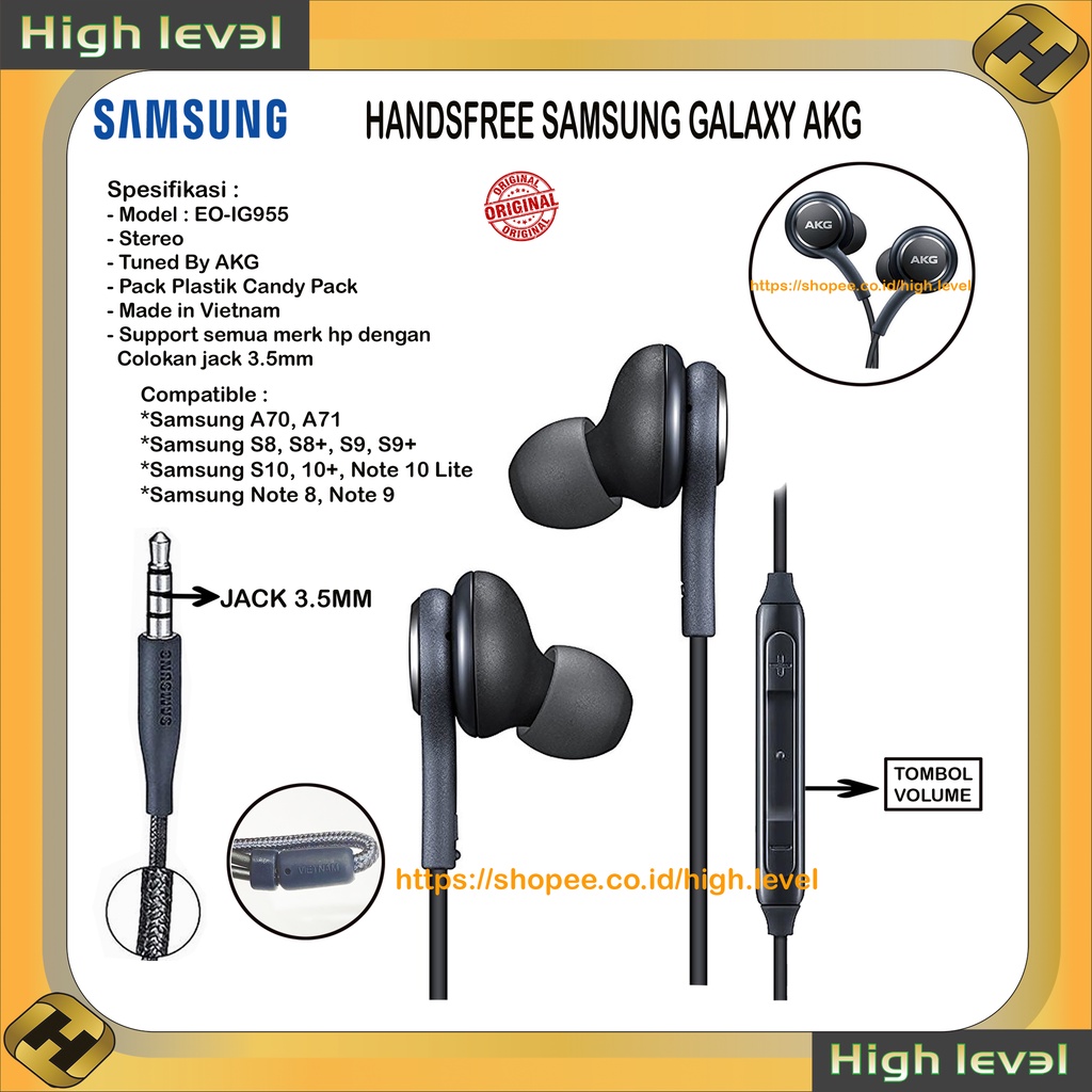 Jual Handsfree Headset SAMSUNG S10 LITE AKG EO IG955 3.5mm MADE IN