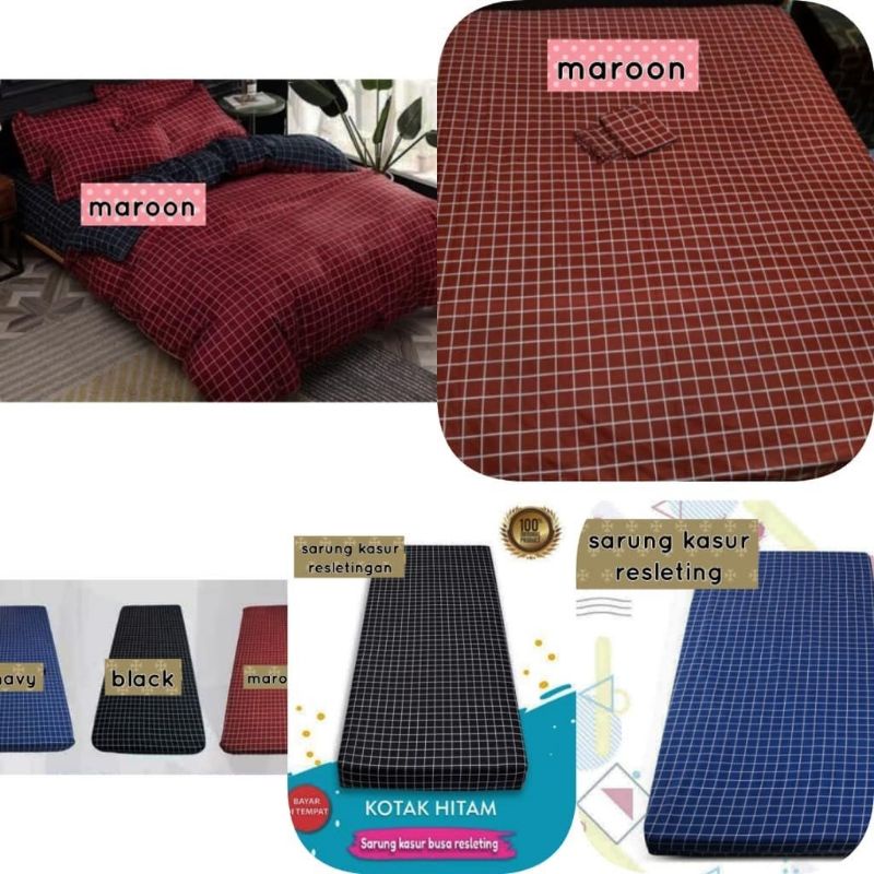 Jual sprei resletingan | sarung kasur busa motif kotak-kotak ukuran ...