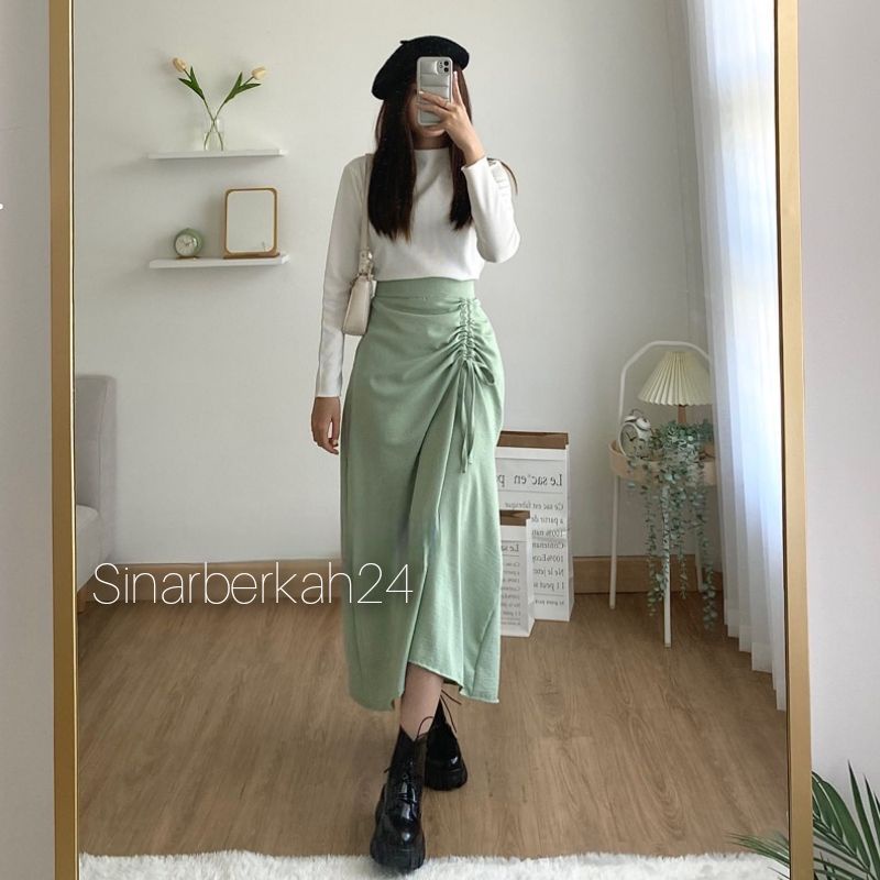 Jual Tamara Skirt - Rok Serut Casual Flowy - Midi Maxi Ruched Skirt ...
