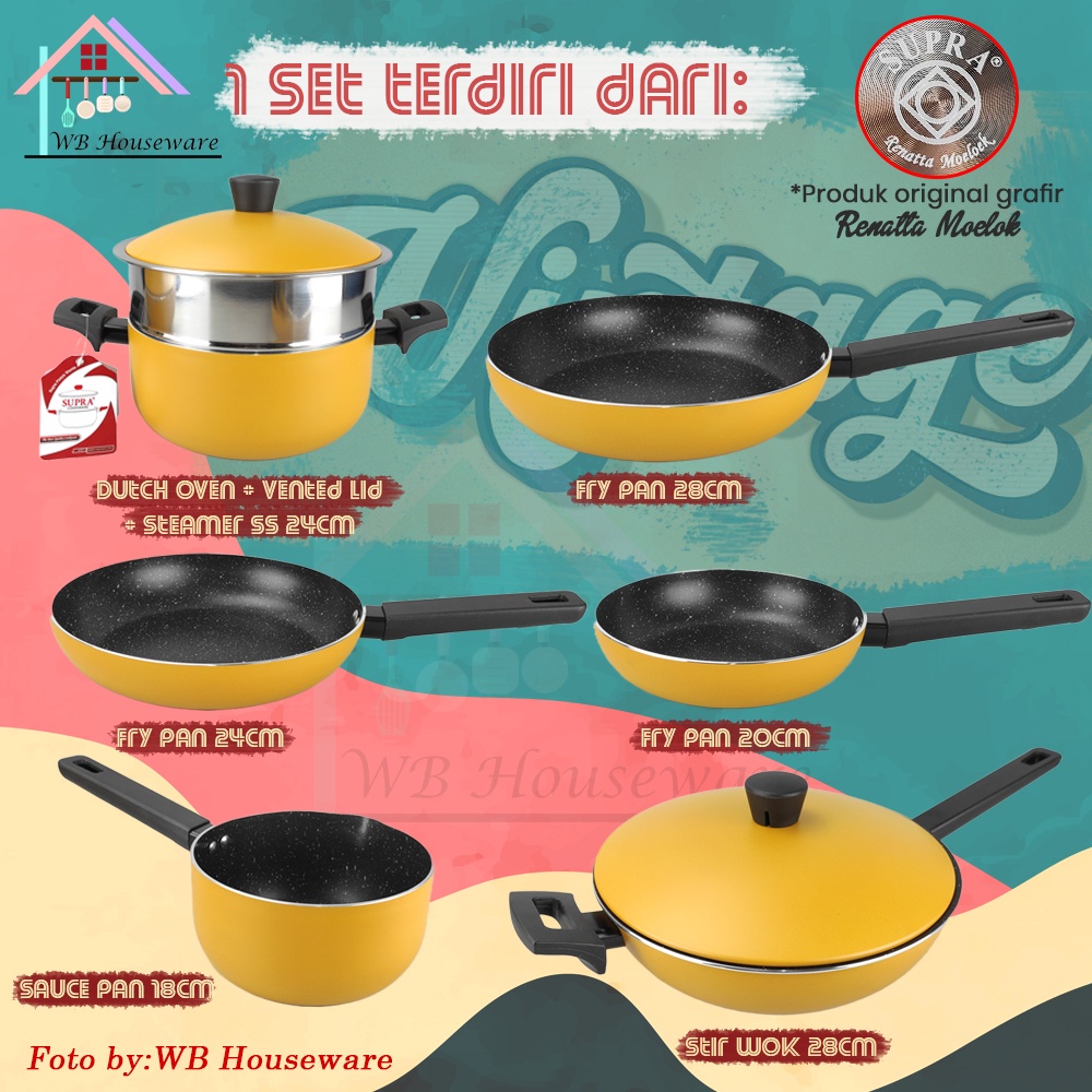 Jual SUPRA 9pcs panci set anti lengket alumunium retro kuning by ...