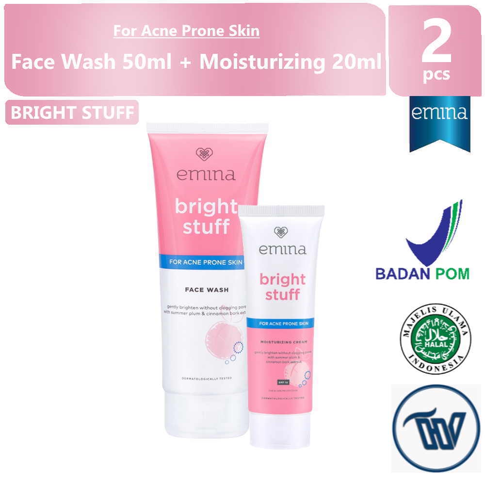 Jual Emina Bright Stuff For Acne Prone Skin Paket Duo Face Wash Ml Moisturizing Cream Ml