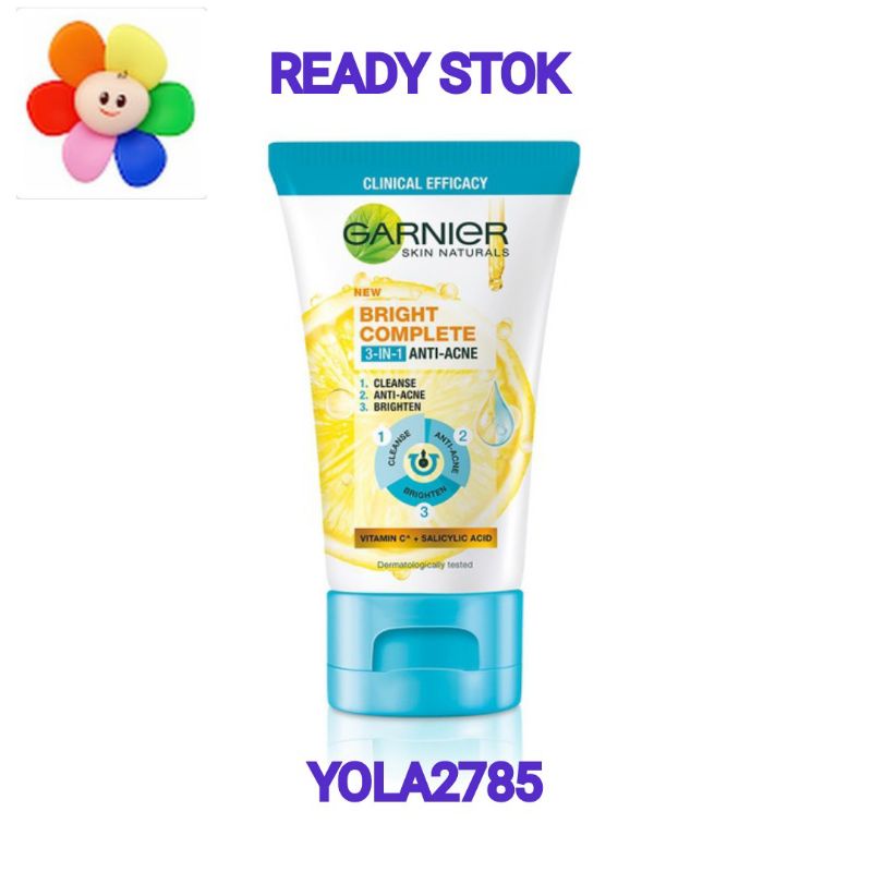 Jual Garnier Bright Complete 3 in 1 Anti Acne 50 gr 50gr | Shopee Indonesia