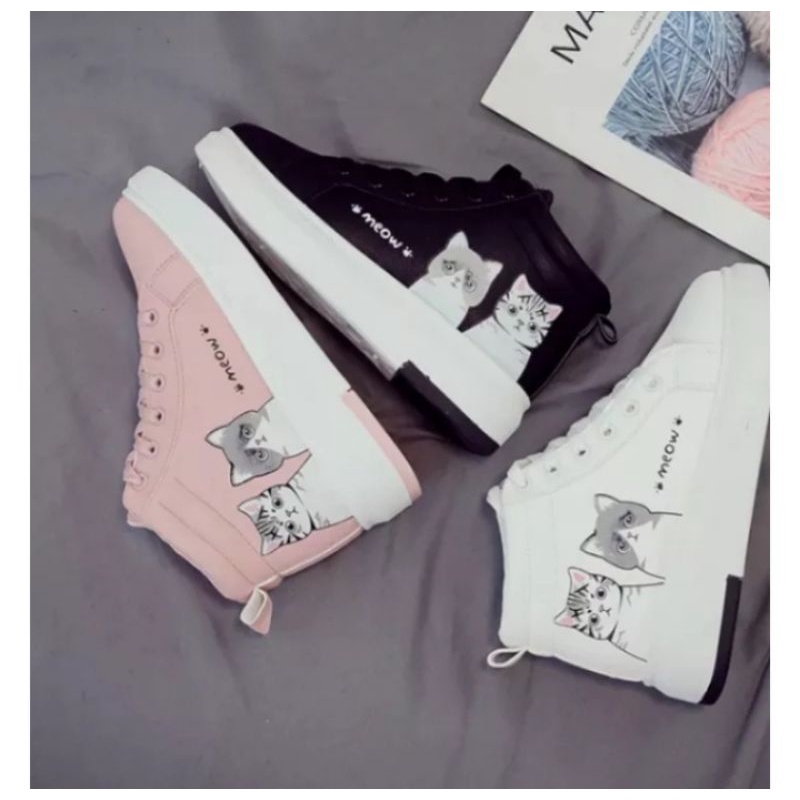 Jual Sepatu boots anak perempuan motif kucing meow sekolah sd ukuran 26 ...