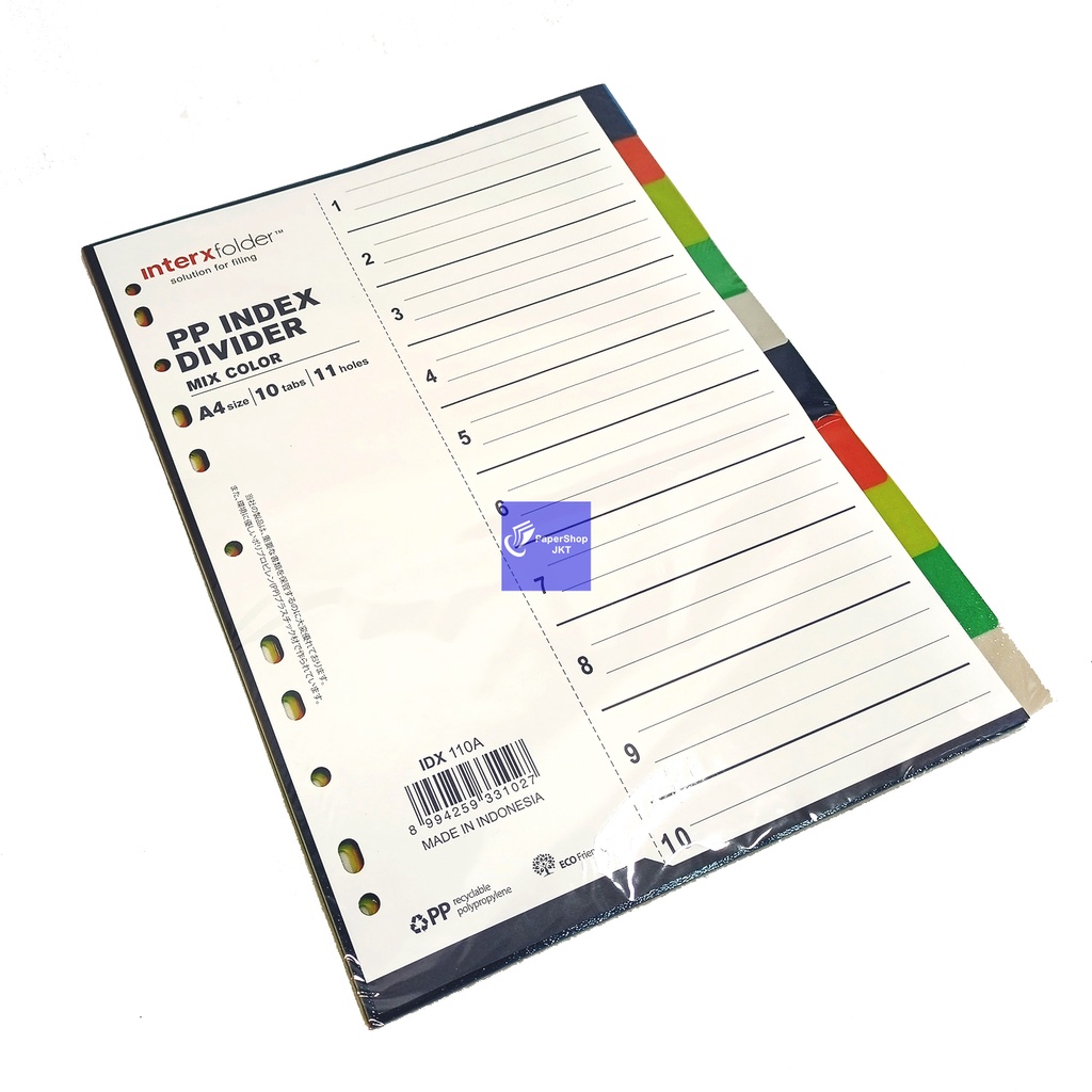 Jual Inter X Folder - PP Index Divider A4 10 Tabs Mix Color - Pack ...
