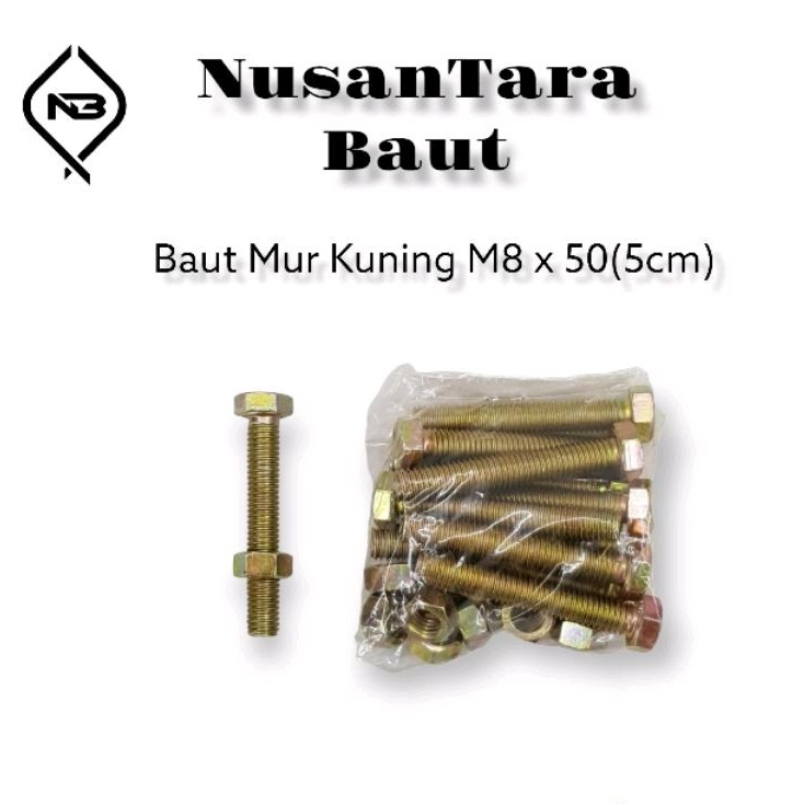 Jual Baut Mur Kuning M8 X 50 (5cm) Kunci 12 Dijual Per Pcs | Shopee ...