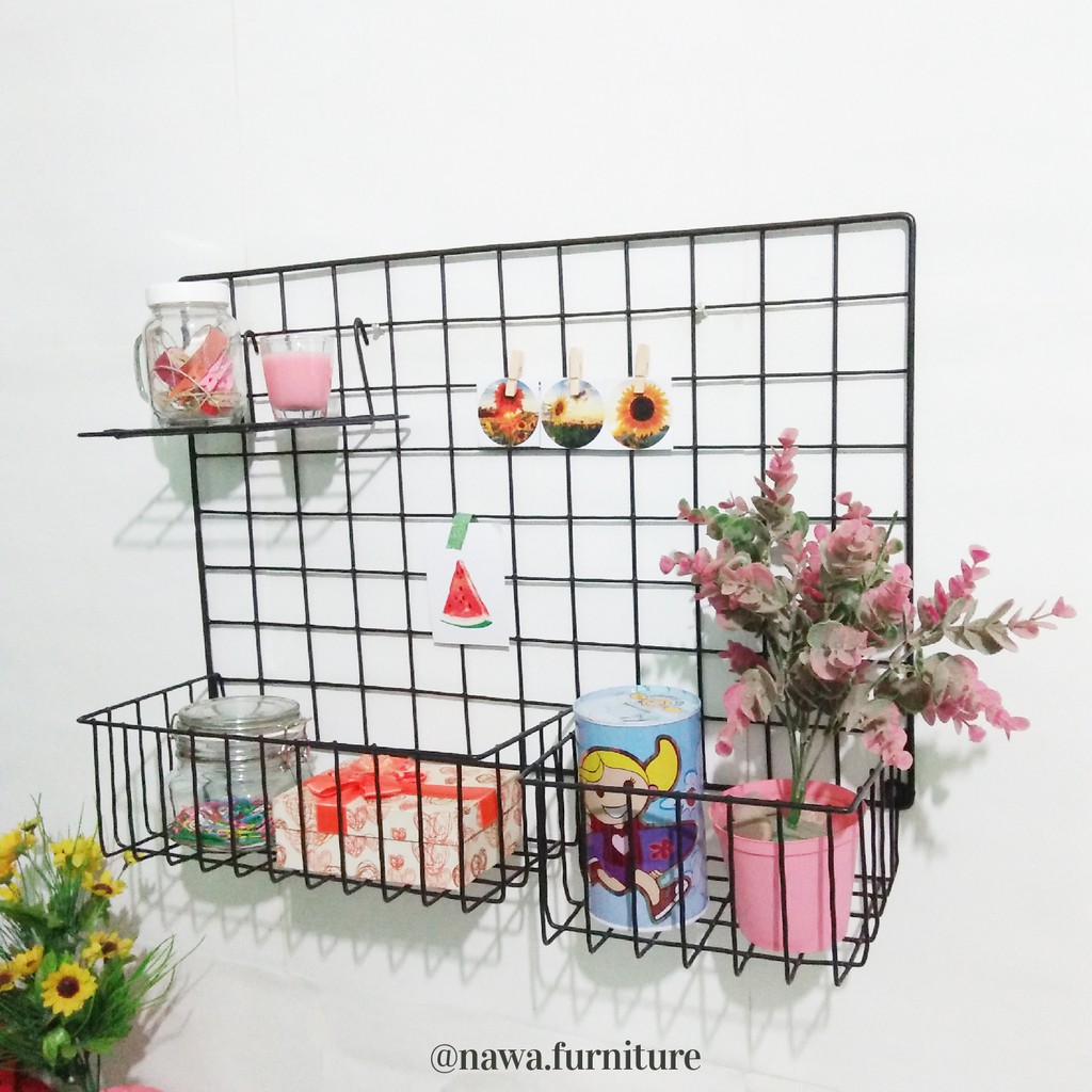 Jual Taeyang-Black Wall Grid Keranjang Gantung Hiasan Dinding Wire Mesh ...