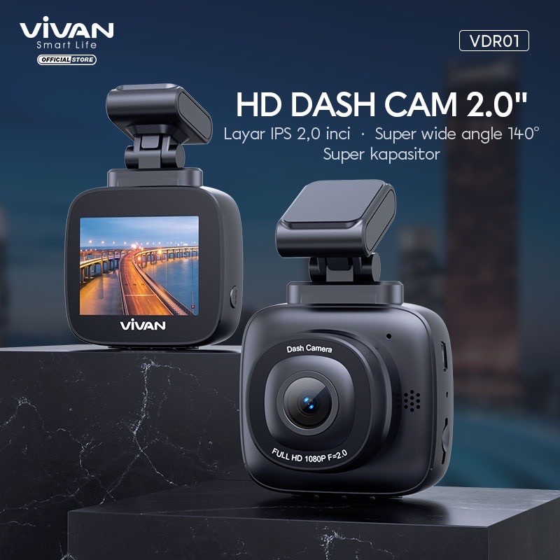 Jual VIVAN Dash Cam / CCTV Mobil 1080HD VDR01 Super Wide Angle Dashcam
