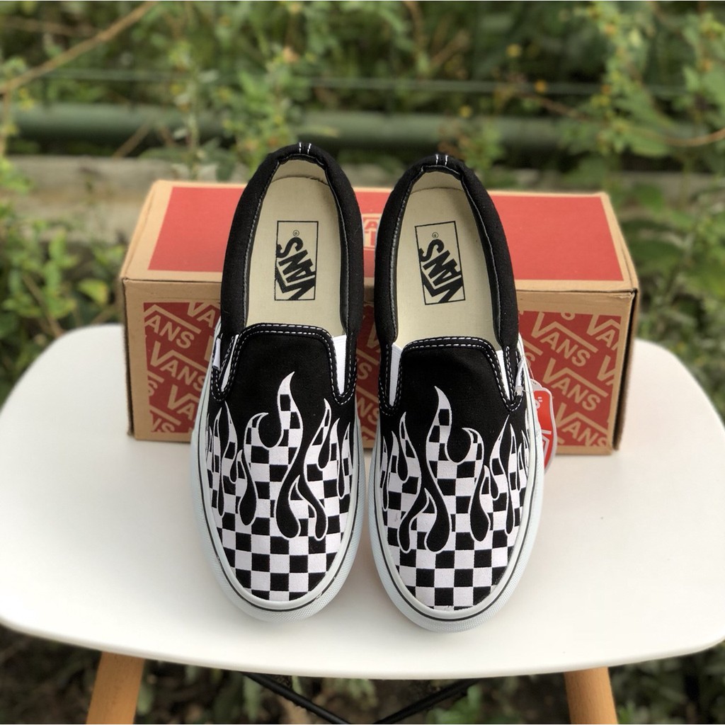 Checker flame slip on vans best sale