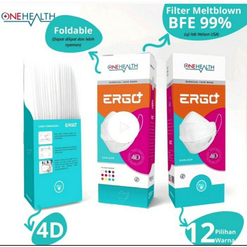 Jual masker ONE HEALTH ERGO+ surgical 4 ply earloop isi 25 pcs per box ...