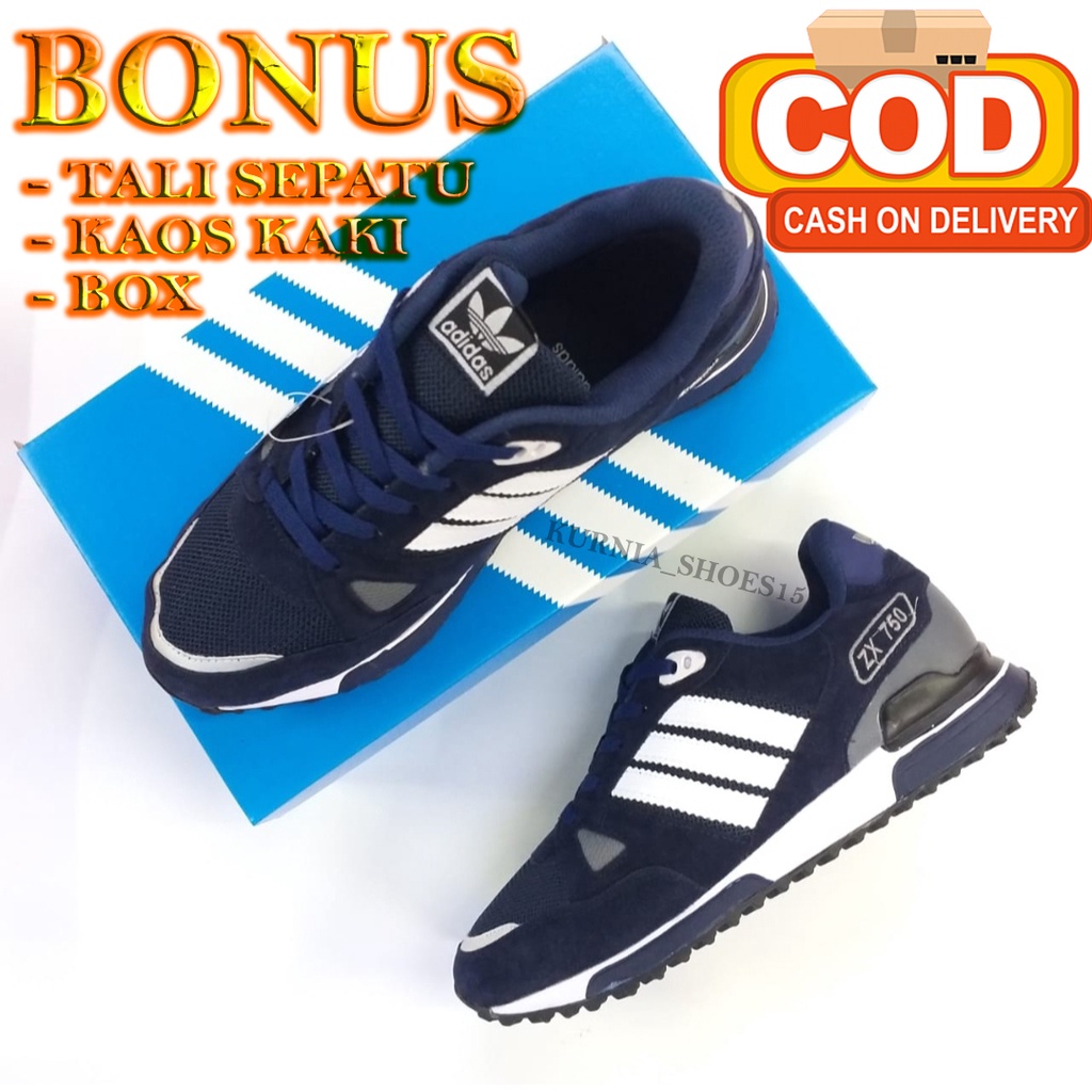 SEPATU ADIDAS ZX 750 NAVY WHITE SUDAH GRATIS BOX MADE IN VIETNAM