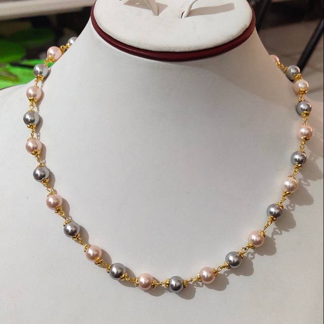 Jual Kalung mutiara shell kombinasi peach silver lapis emas 24k ...