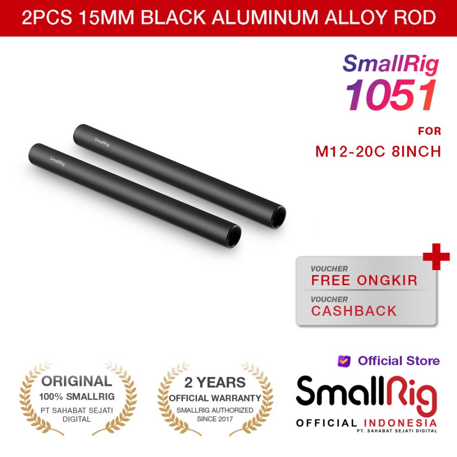 Jual Smallrig 2Pcs 15Mm Black Aluminum Alloy Rod(M12-20Cm) 8Inch 1051 ...