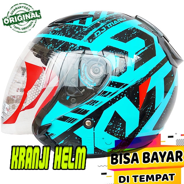 Jual Helm / Helm half face / Helm kyt dj maru 16 black aqua blue