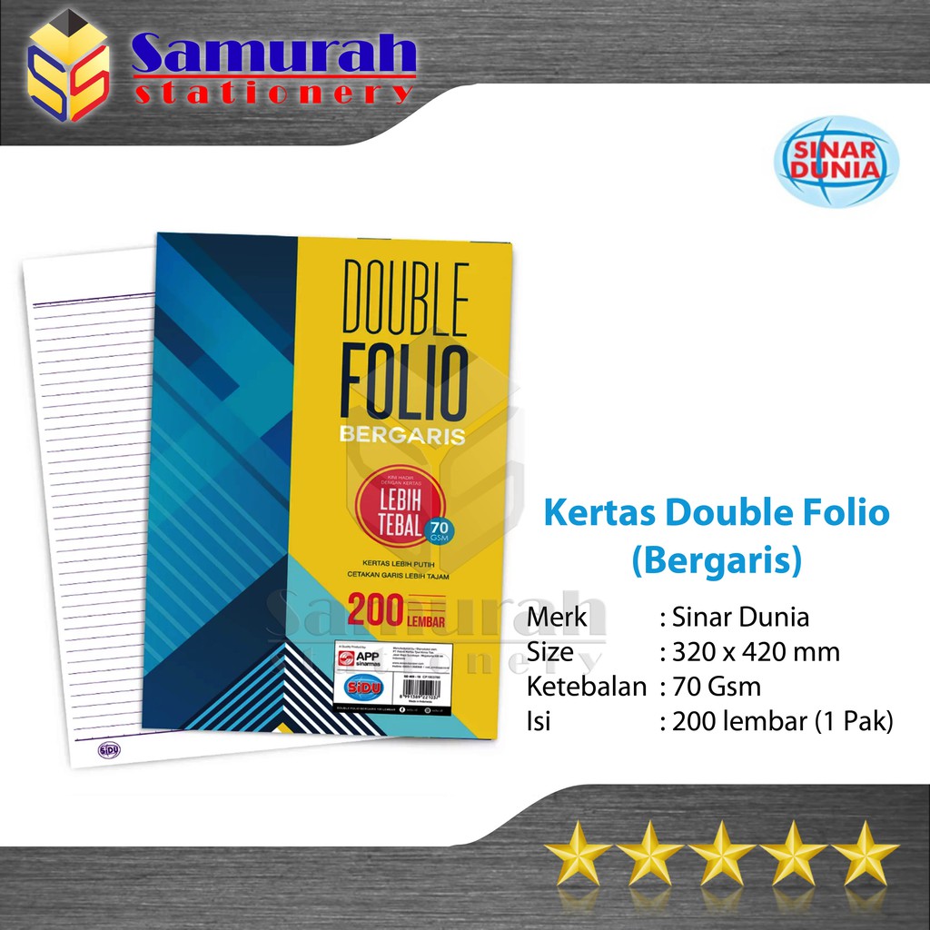 Jual Kertas Double Folio Bergaris Sidu Isi 200 Lembar / Folio Garis ...