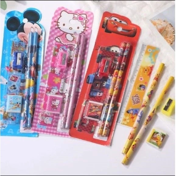 STATIONERY MINI SET ALAT TULIS SEKOLAH KARAKTER 5IN1 / ALAT SET TULIS ANAK KARAKTER LUCU | AutoStock