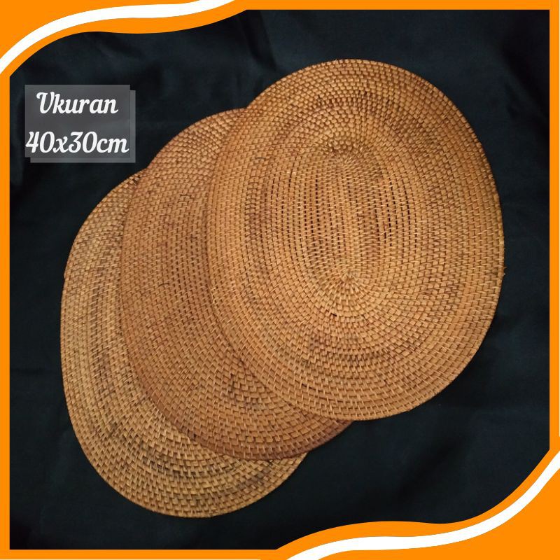 Jual Placemat Tatakan Piring Anyaman Rotan Oval Rattan Alas Dekorasi