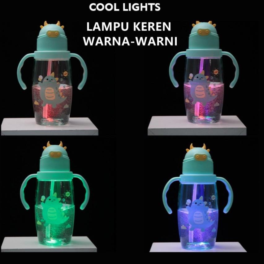Jual BOTOL ANAK MOTIF SAPI DENGAN LAMPU LED KARAKTER 550ML 2 IN 1 TALI ...