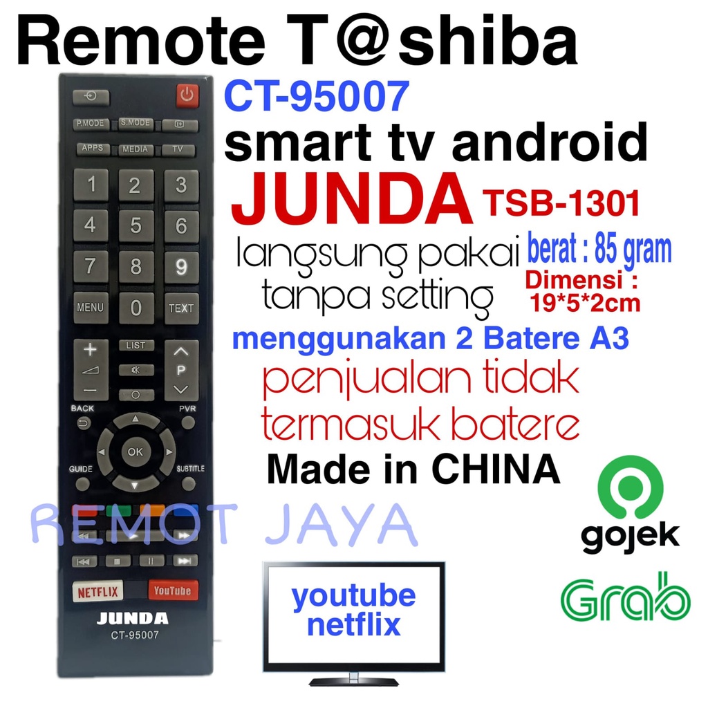 Jual REMOTE UNIVERSAL TOSHIBA LED SMART TV ANDROID CT 95007 JUNDA TSB ...