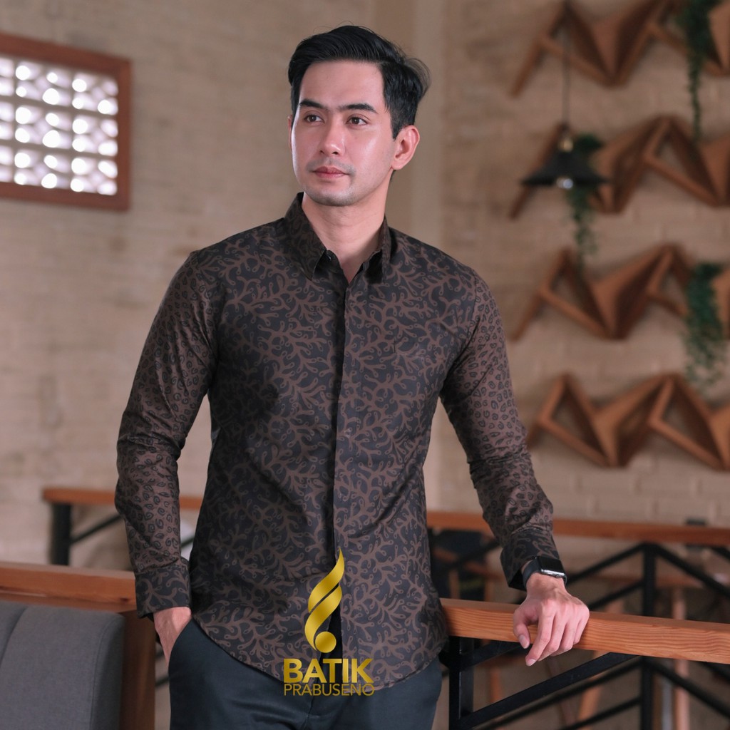 Jual Harubuwono Kemeja Batik Pria Lengan Panjang Slimfit Katun Printing