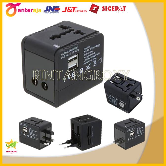 Jual Universal Travel Adaptor 2.1A Fast charging Colokan adapter Dual ...