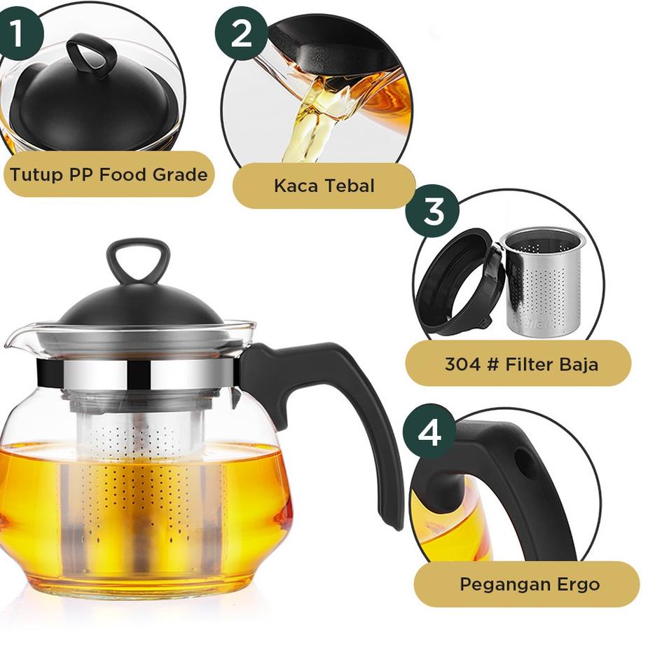 Jual Model Baru Miniso Teko Kaca 700ml Soda Lime Glass Teapot Teko Teh Dengan Saringan Tea Pot 7620