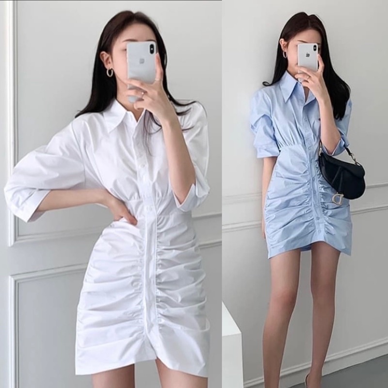 Jual Nesya Dress Korean Simple Basic Casual Mini Kerut Kerja Kantor ...