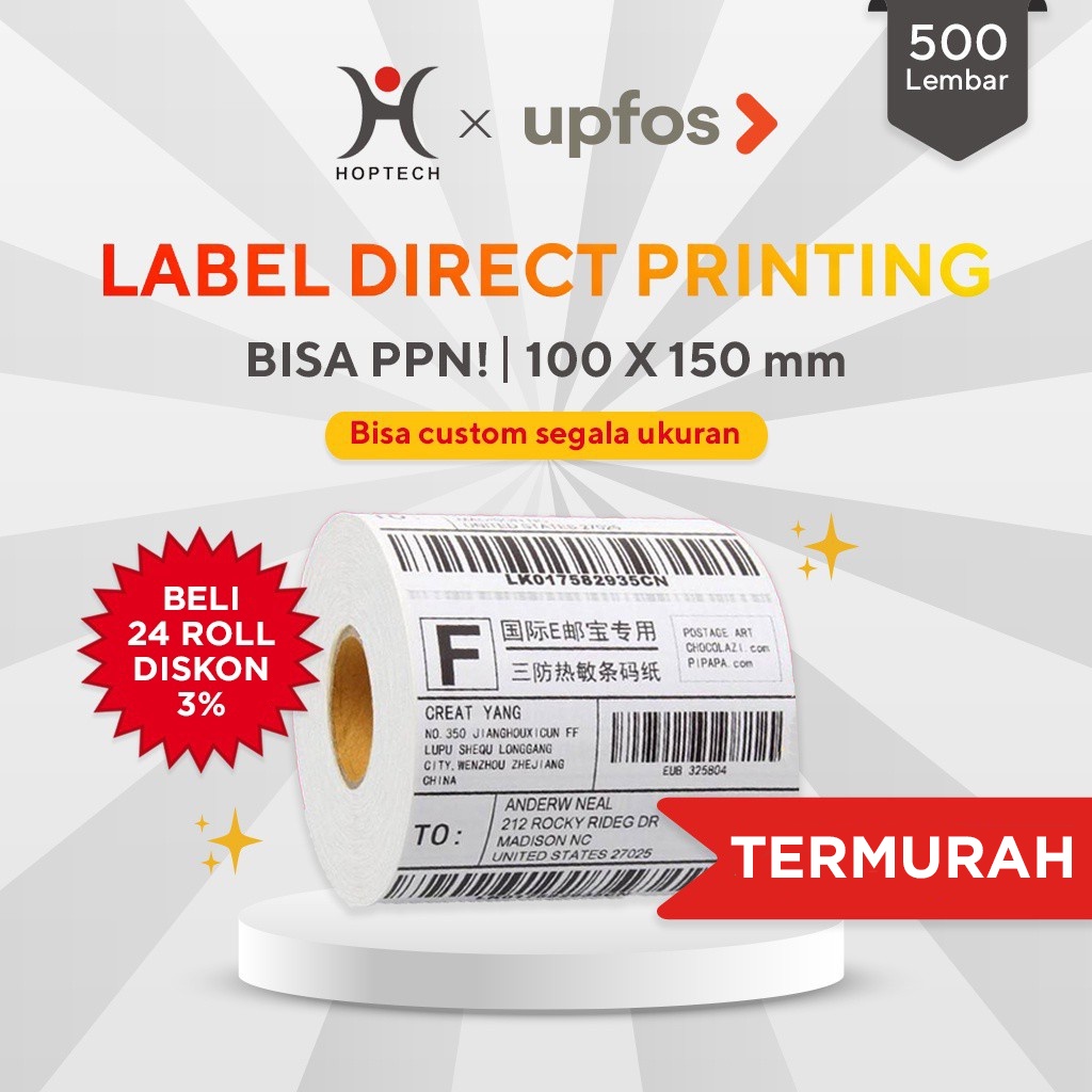 Jual Kertas Thermal Label Barcode 100 X 150 Mm Ukuran A6 Isi 500pcs