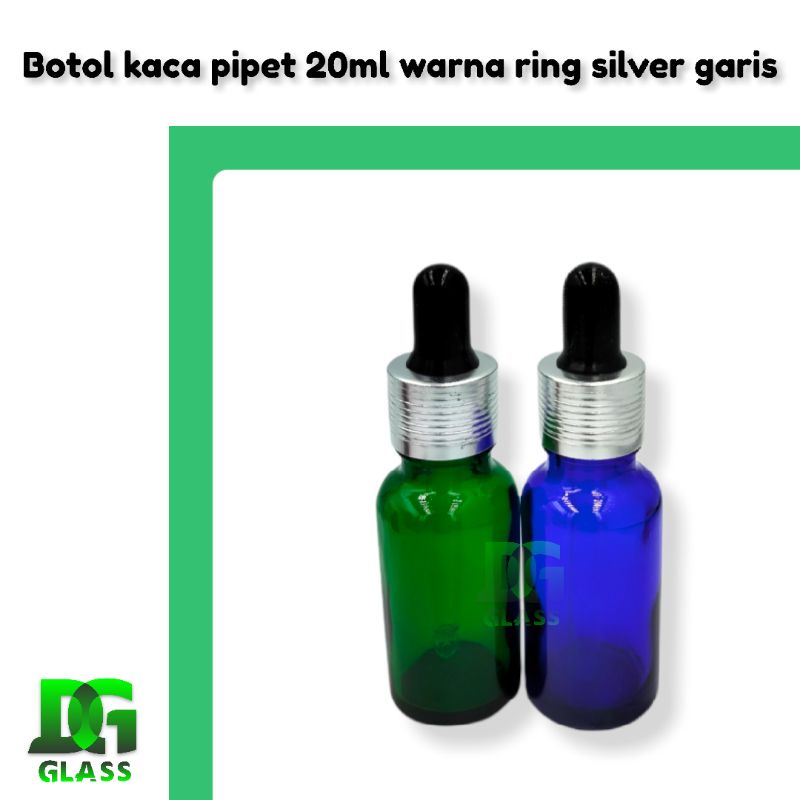 Jual BK20BLG-09 botol kaca pipet 20ml warna ring almunium silver garis ...