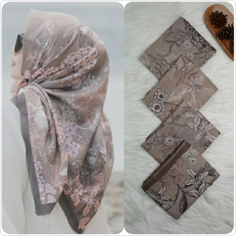 Jual HIJAB SEGI EMPAT VOAL MOTIF BUNGA COKELAT KERUDUNG JILBAB | Shopee ...