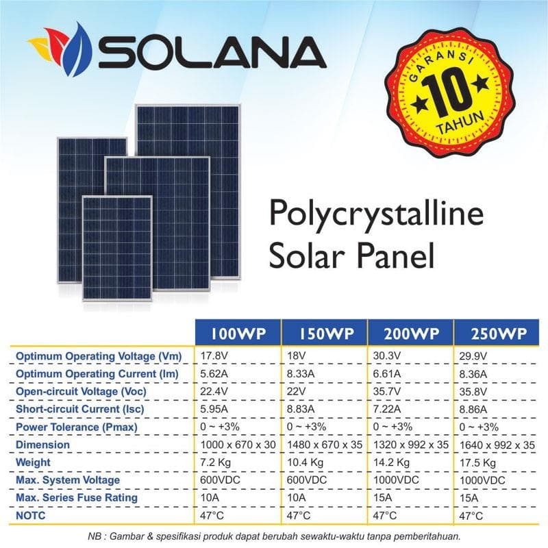 Jual Solana Panel Surya Solar Panel Polycrystaline 100 WP | Shopee ...