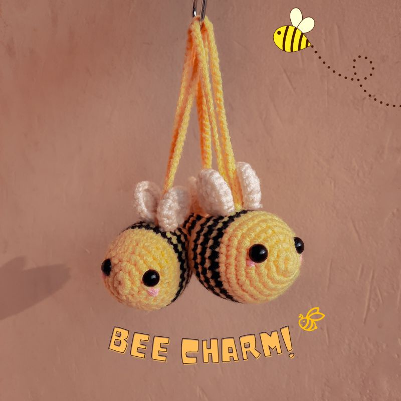 Jual Bee Charm | Lebah 3D | keyring / gantungan kunci makrame / macrame ...