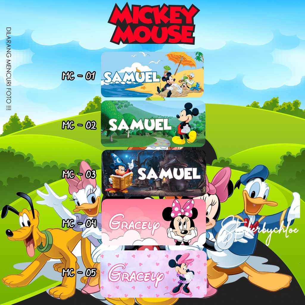 Jual Sticker Mickey Mouse Label Nama Anak Waterproof 40pcs-180pcs SET ...
