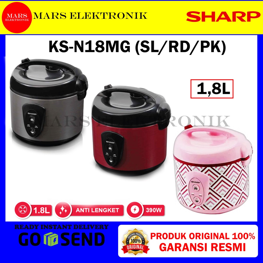 Jual RICE COOKER SHARP KSN18MG SL/RD / KAPASITAS 1,8 LITER / KS N18MG / READY / ORIGINAL RICE