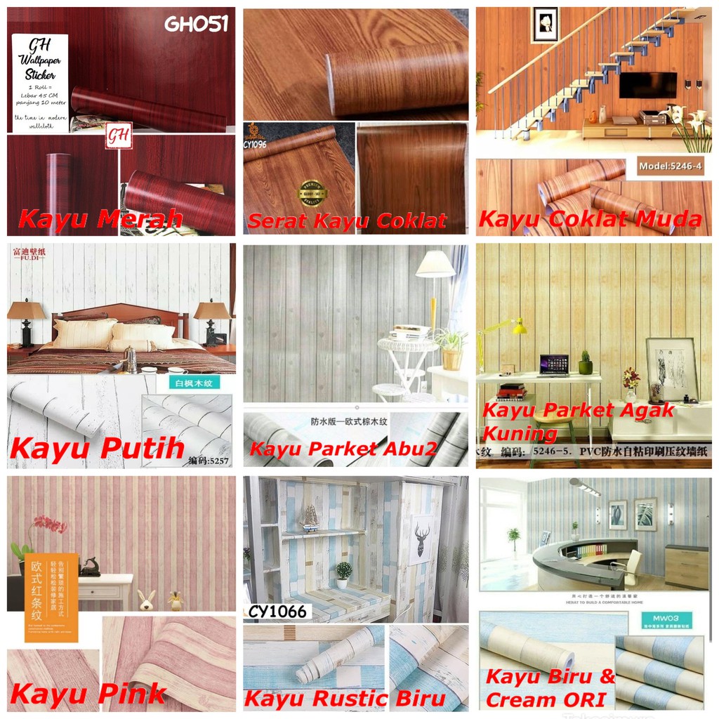 Jual Wallpaper Kayu Dinding Motif TEMA KAYU 45 CM x 10 M Motif Kayu